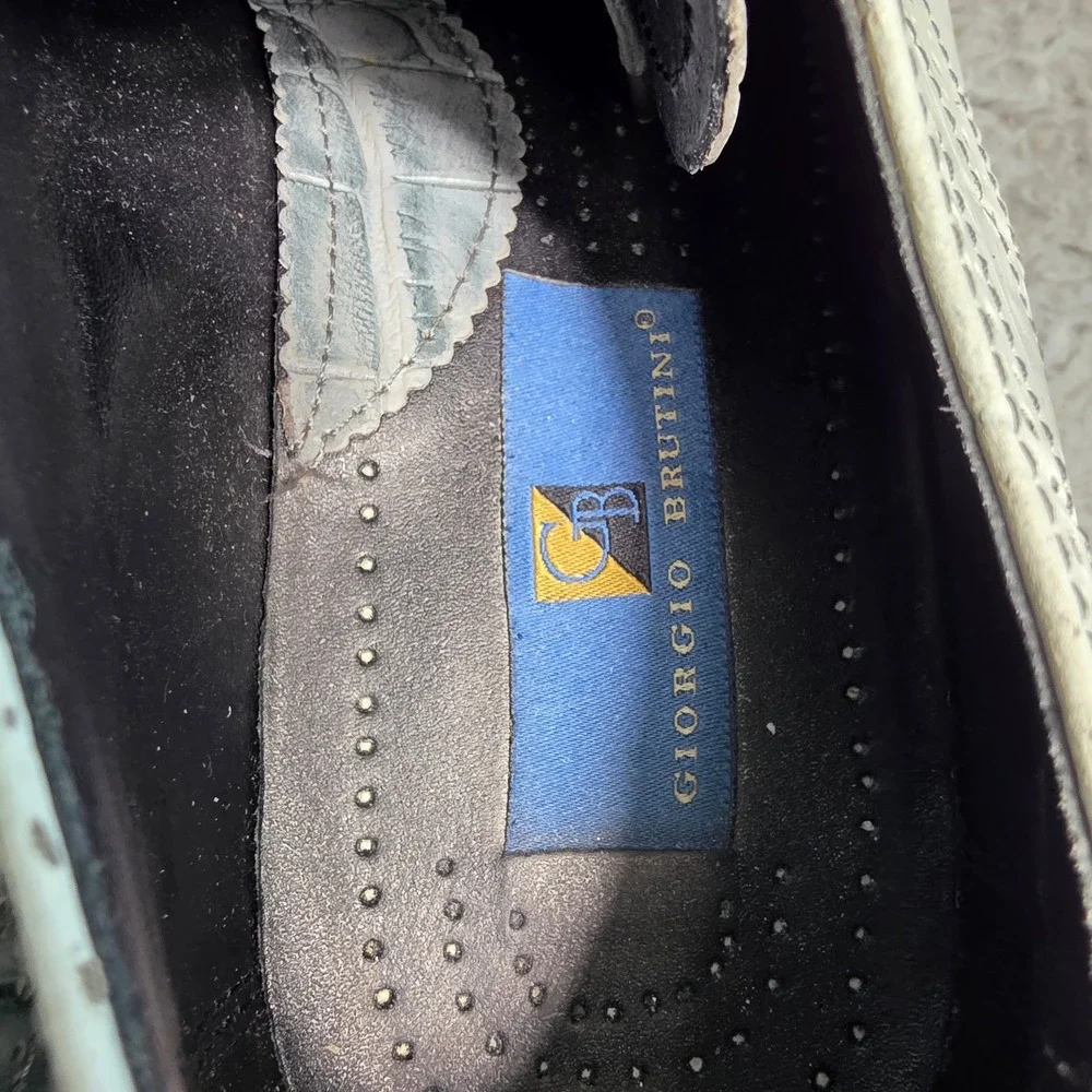 Giorgio Brutini ALL Leather Shoes Wingtip Oxford Blue‎ White Croc Embossed  12 M